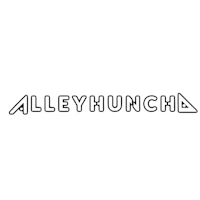 a black and white logo with the word alley hunch